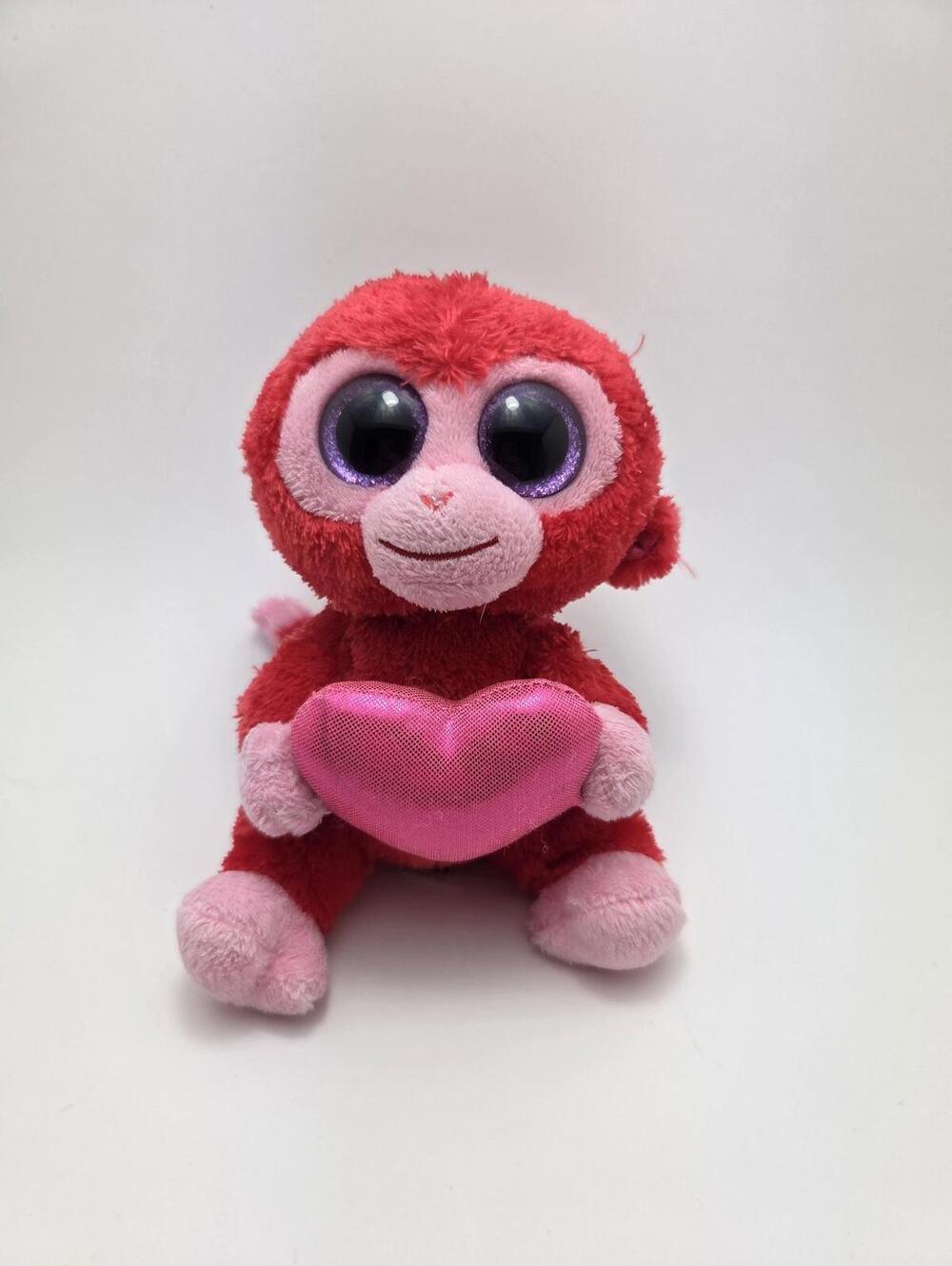 TY Beanie Boo “Charming” the Red Monkey Holding Pink Heart NHT (6 inch)